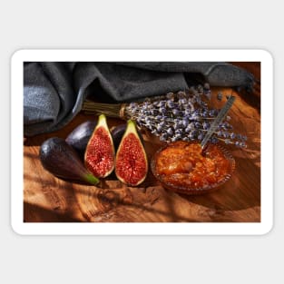 Figs and jam on a wooden board Sticker